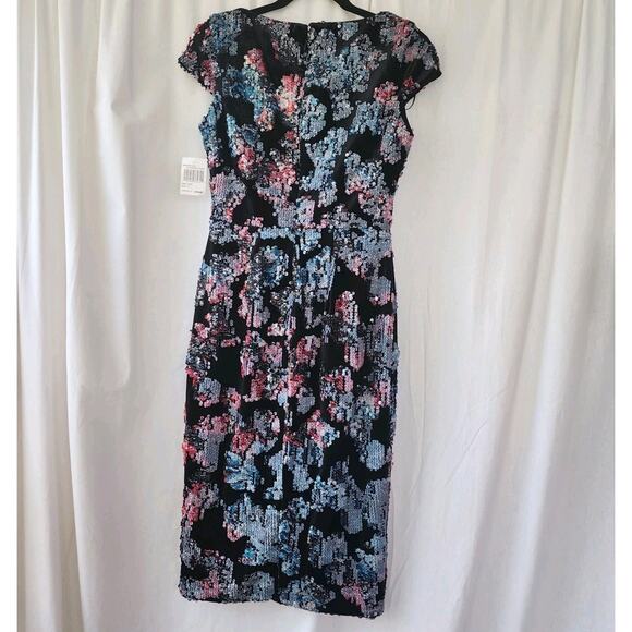 DRESS the POPULATION Women's S Allison Black Velvet Dress Sequins Midi NWT - Picture 10 of 11